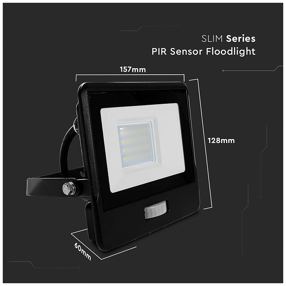 V-TAC 20W LED PIR Floodlight 3000K 1510lm Black IP65 Sensor  VT-128S-1-B 20283