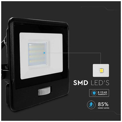 V-TAC 50W Slim PIR Floodlight 3000K 4000lm IP65 Die-Cast Aluminium