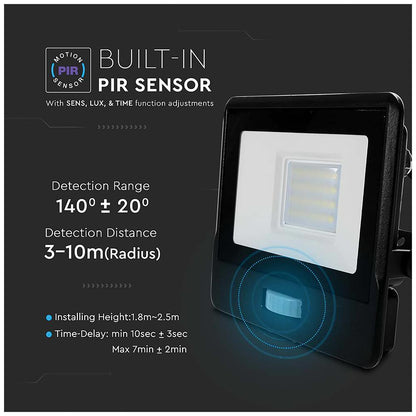 V-TAC 20W LED PIR Floodlight 3000K 1510lm Black IP65 Sensor  VT-128S-1-B 20283
