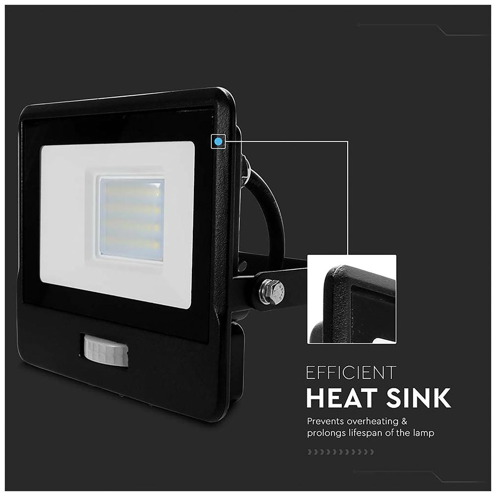 V-TAC 30W Slim PIR Floodlight 3000K 2340lm IP65 Black