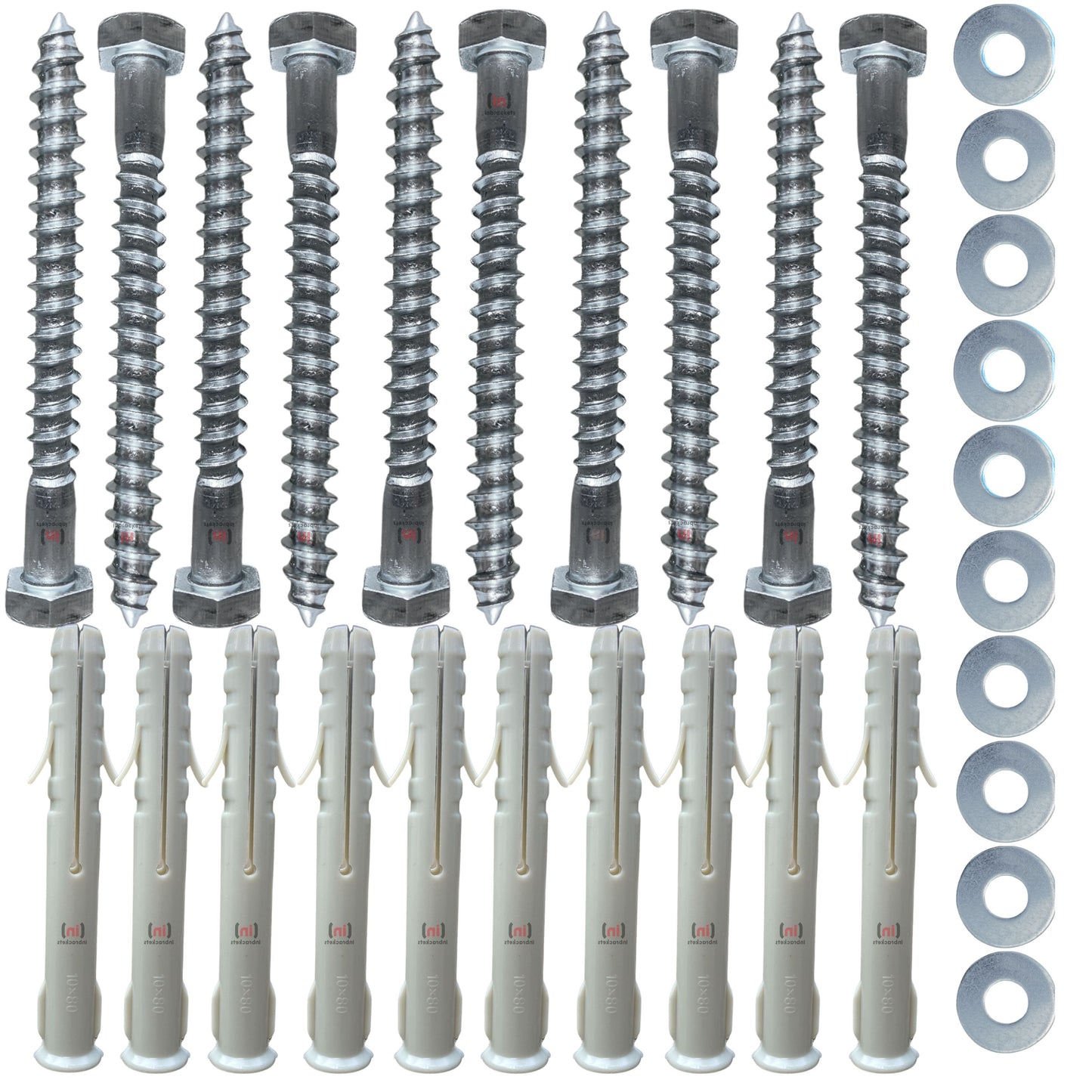 Inbrackets M8 x 80mm Masonry Fixing Bolts with Plugs & Washers
