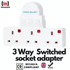 Compact Switched 3 Way UK Wall Socket Adaptor with Neon Indicator