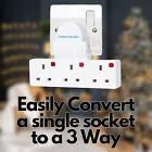 Compact Switched 3 Way UK Wall Socket Adaptor with Neon Indicator