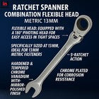 13mm Ratchet Spanner Flexi head Combination Ring Open End Wrench Flex 72 Teeth
