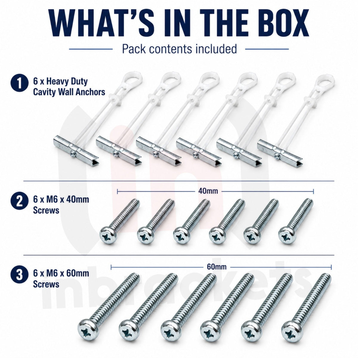 Plasterboard Toggle Fixings Hollow Wall Anchors TV Bracket Radiator Pack 6