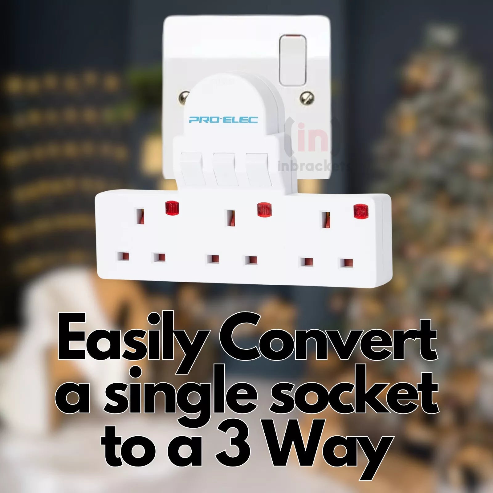 Compact Switched 3 Way UK Wall Socket Adaptor with Neon Indicator
