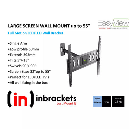 Full Motion TV Wall Mount - 32" to 55" Screen upto 25kg WALL FIXINGS INCLUDED uk