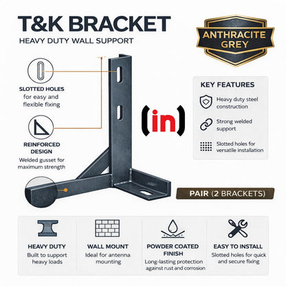 T&K Bracket Heavy-Duty Wall Support with Features and Specifications on a White Background