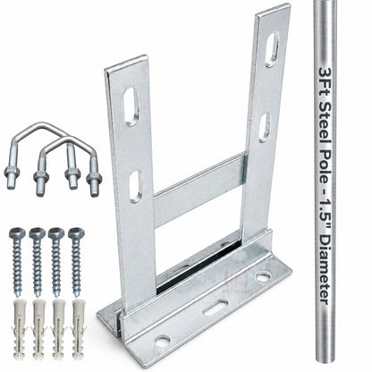 3ft Steel mast 1.5" pole TV aerial mount radio Starlink 6"x9" wall bracket KIT