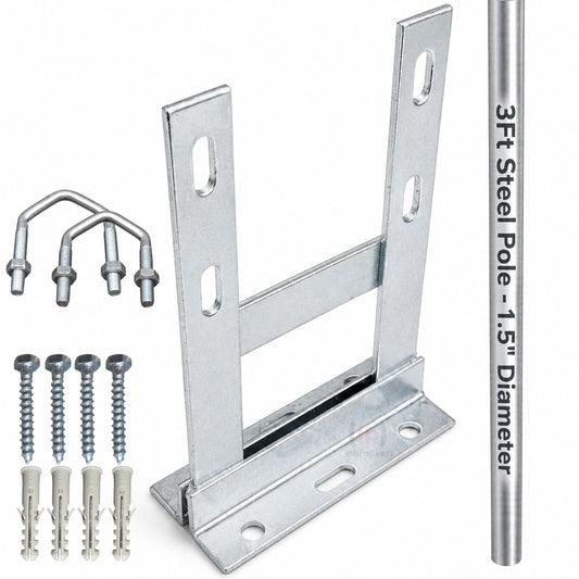 3ft Steel mast 1.5" pole TV aerial mount radio Starlink 6"x9" wall bracket KIT