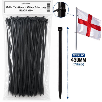 Extra Long Cable Ties 430mm x 8mm Thick Strong Heavy Duty Zip Fasteners 100