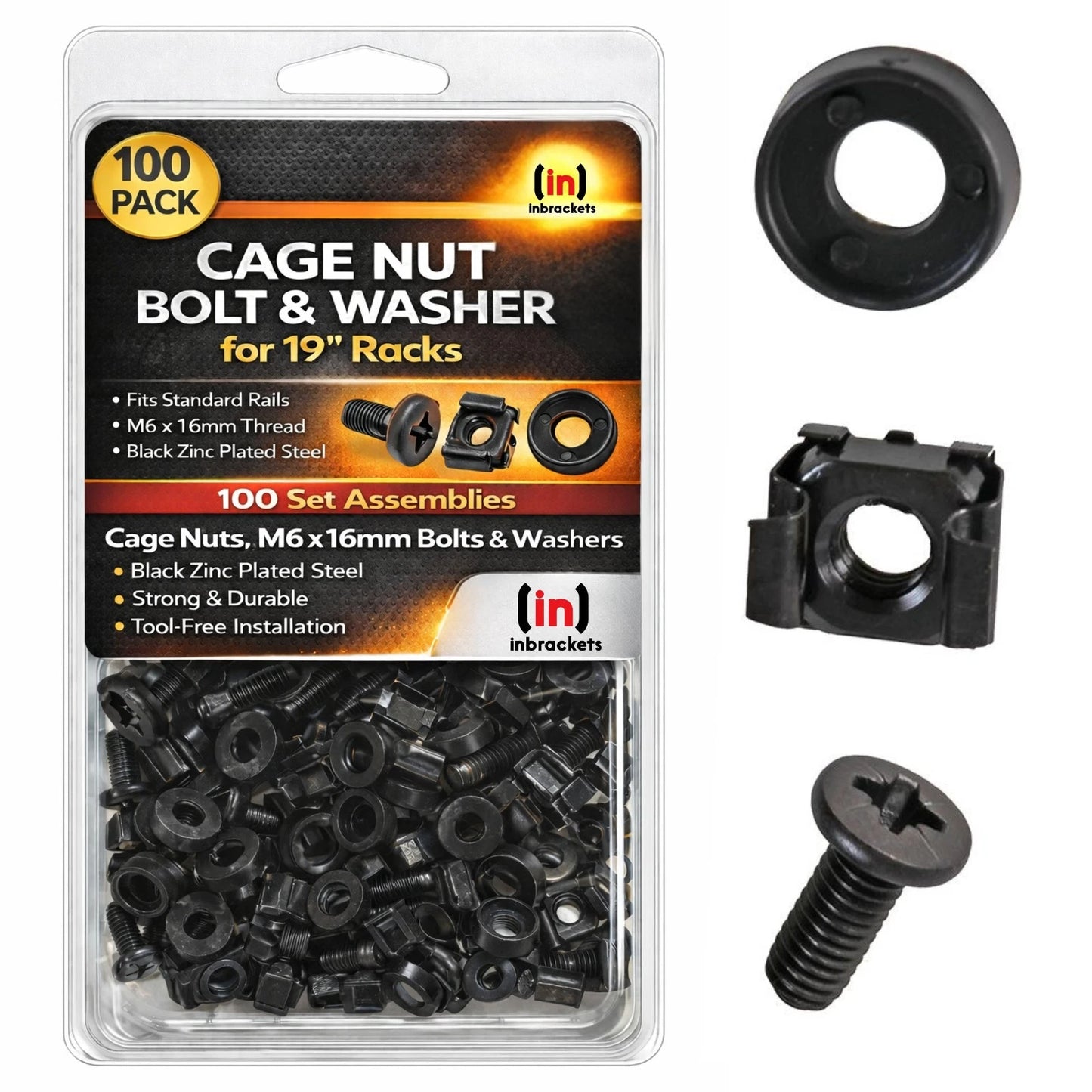 Black Cage Nuts Bolts Screws Washers for 19" Data Cabinet Rack Mount m6 50 / 100