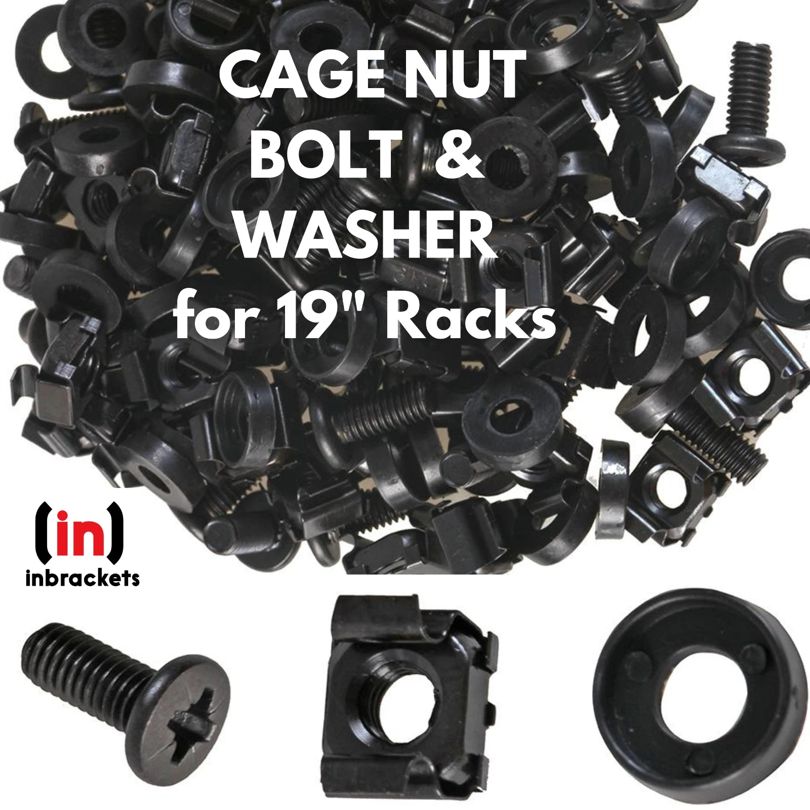 Black Cage Nuts Bolts Screws Washers for 19" Data Cabinet Rack Mount m6 50 / 100