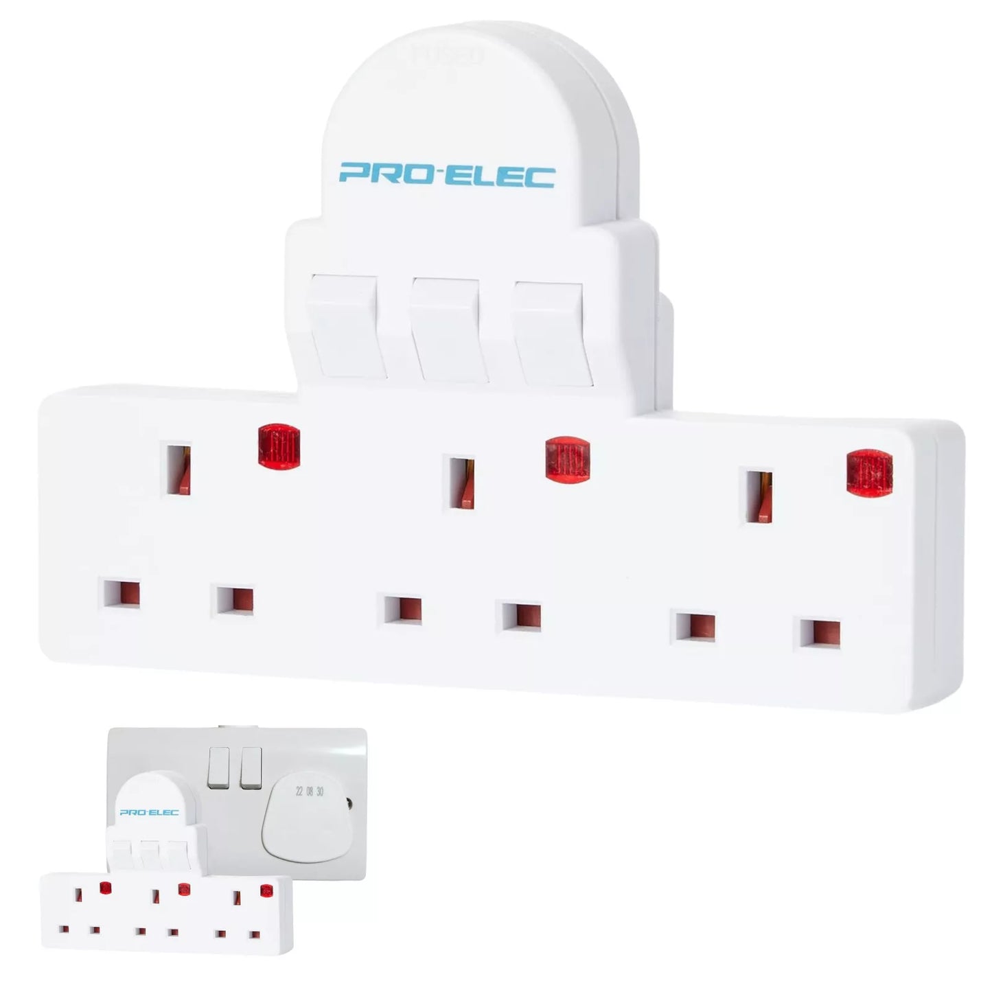 Compact Switched 3 Way UK Wall Socket Adaptor with Neon Indicator