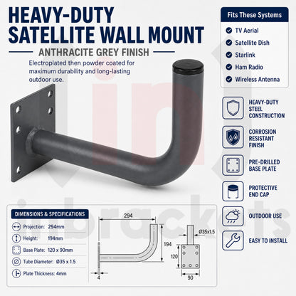 Heavy Duty Starlink TV Aerial Satellite Ham Radio Wall Mount Bracket Grey