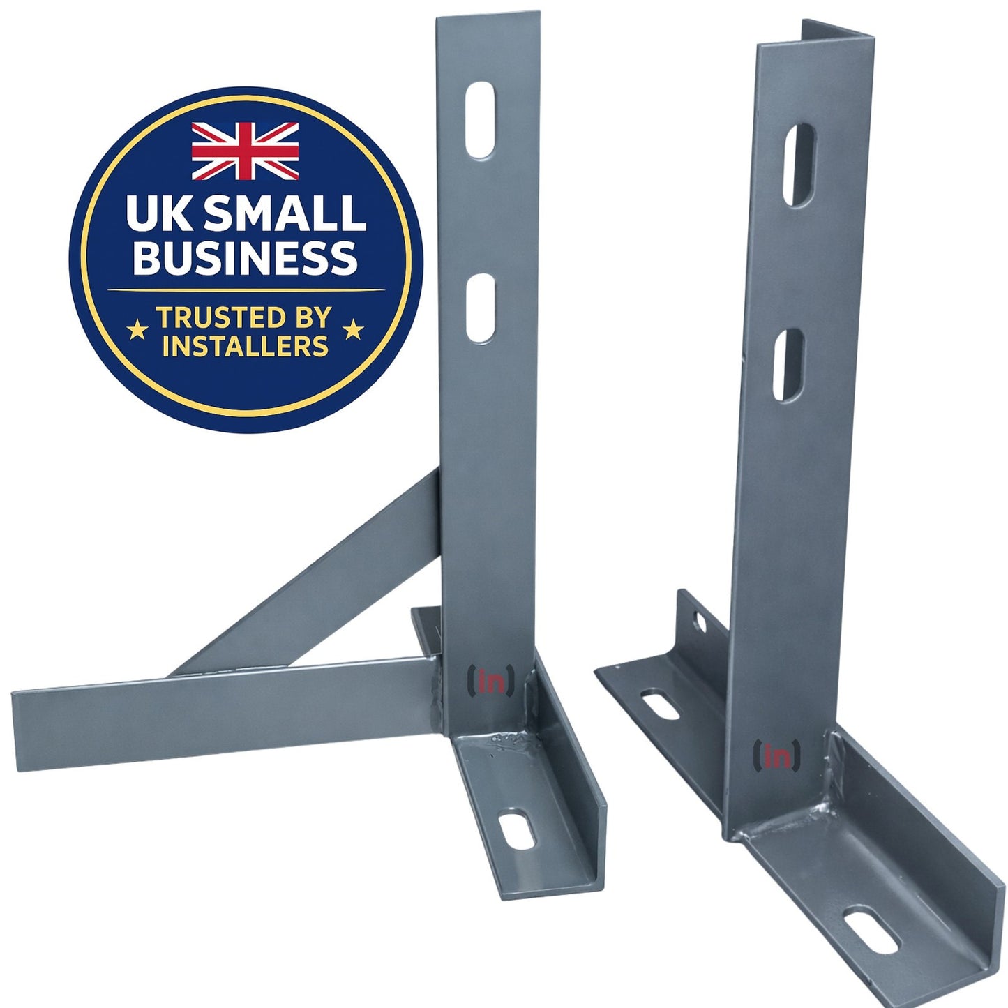 Metal Brackets with a UK Small Business Trusted by Installers Badge on a White Background
