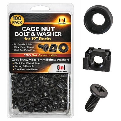 Black Cage Nuts Bolts Screws Washers for 19" Data Cabinet Rack Mount m6 50 / 100