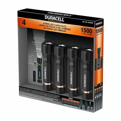 Duracell Torch 1500 Lumen Hybrid LED Flashlight Set 4 Pack USB-C Rechargeable