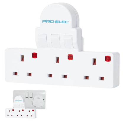 Compact Switched 3 Way UK Wall Socket Adaptor with Neon Indicator