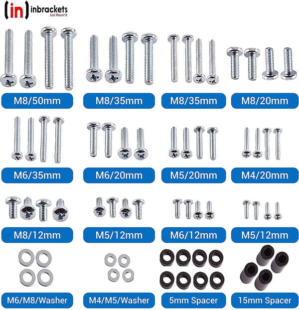 Universal Vesa Screw Bolt Washer Spacer Spares Pack Kit for TV Bracket Wall Mounts M4 M5 M6 M8 product image 1