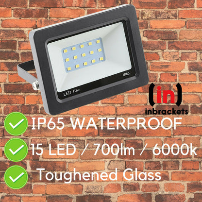 LED FloodLight 10W Waterproof IP65 700lm Daylight White Garden  VALUE TWIN PACK
