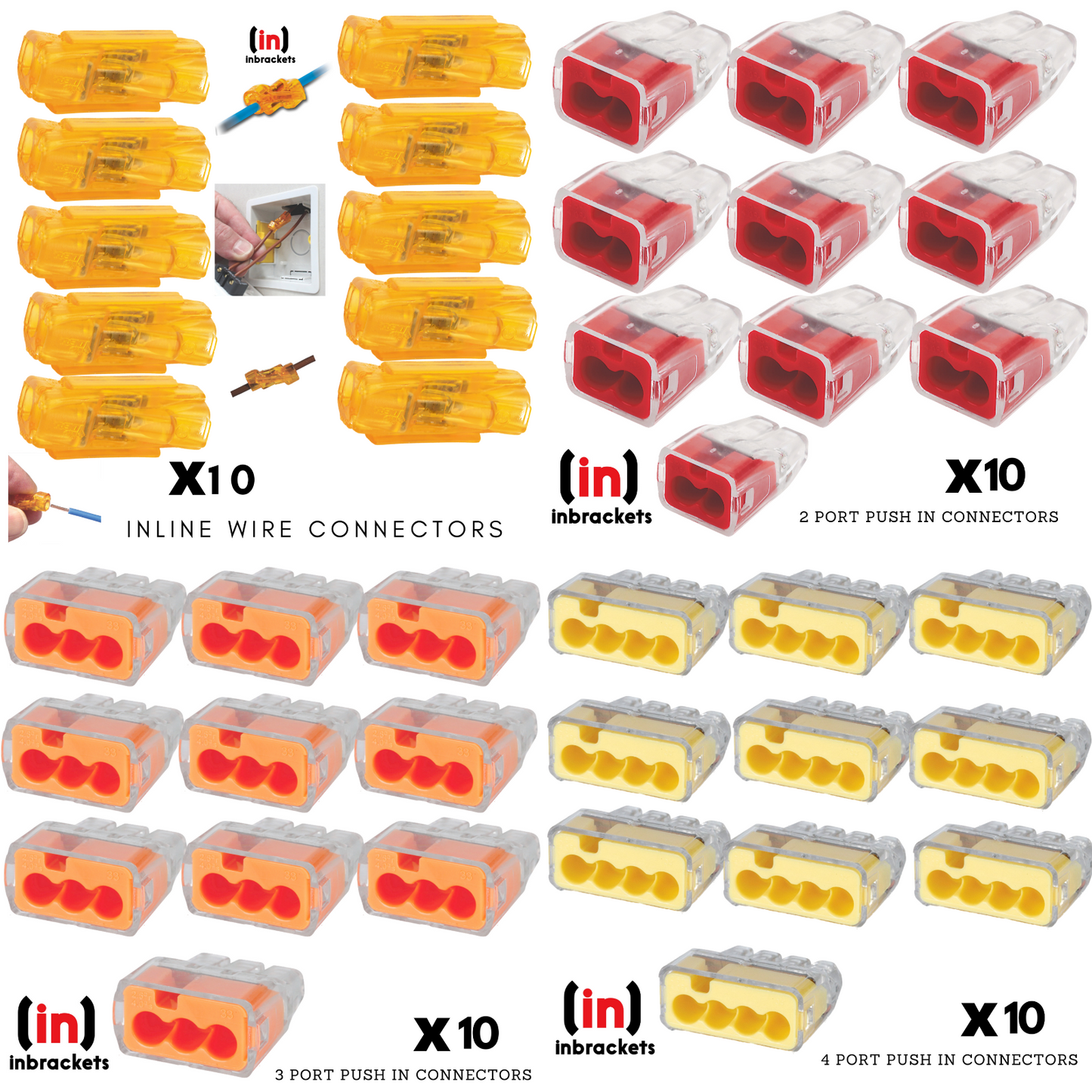 IDEAL PUSH FIT ELECTRICAL WIRE CABLE LEAD CONNECTORs spliceline + 2 3 4 port x40