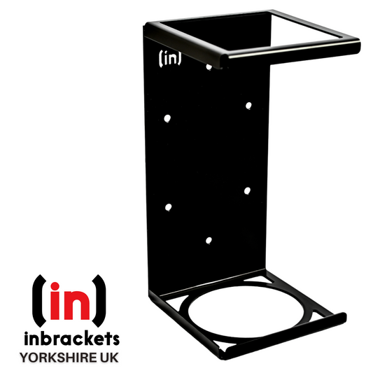 Black steel wall mount bracket designed for Xbox Series X, showing a side profile with multiple holes for mounting and cable management.