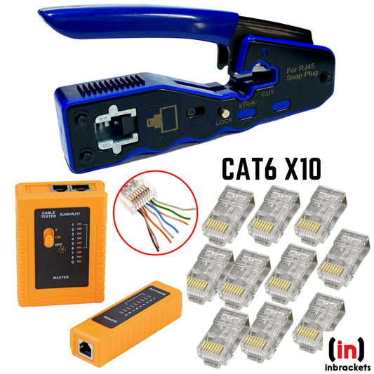 RJ45 Crimper Pass Through Ratchet Crimping Tool Cat5e Cat6 +RJ45 CABLE TESTER