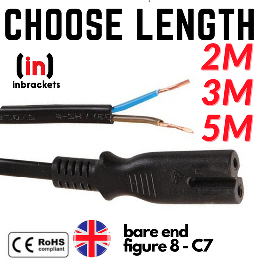 Figure 8 Power Cord C7 Figure 8 Fig of 8 Lead to Bare End Cable Black TV CONSOLE