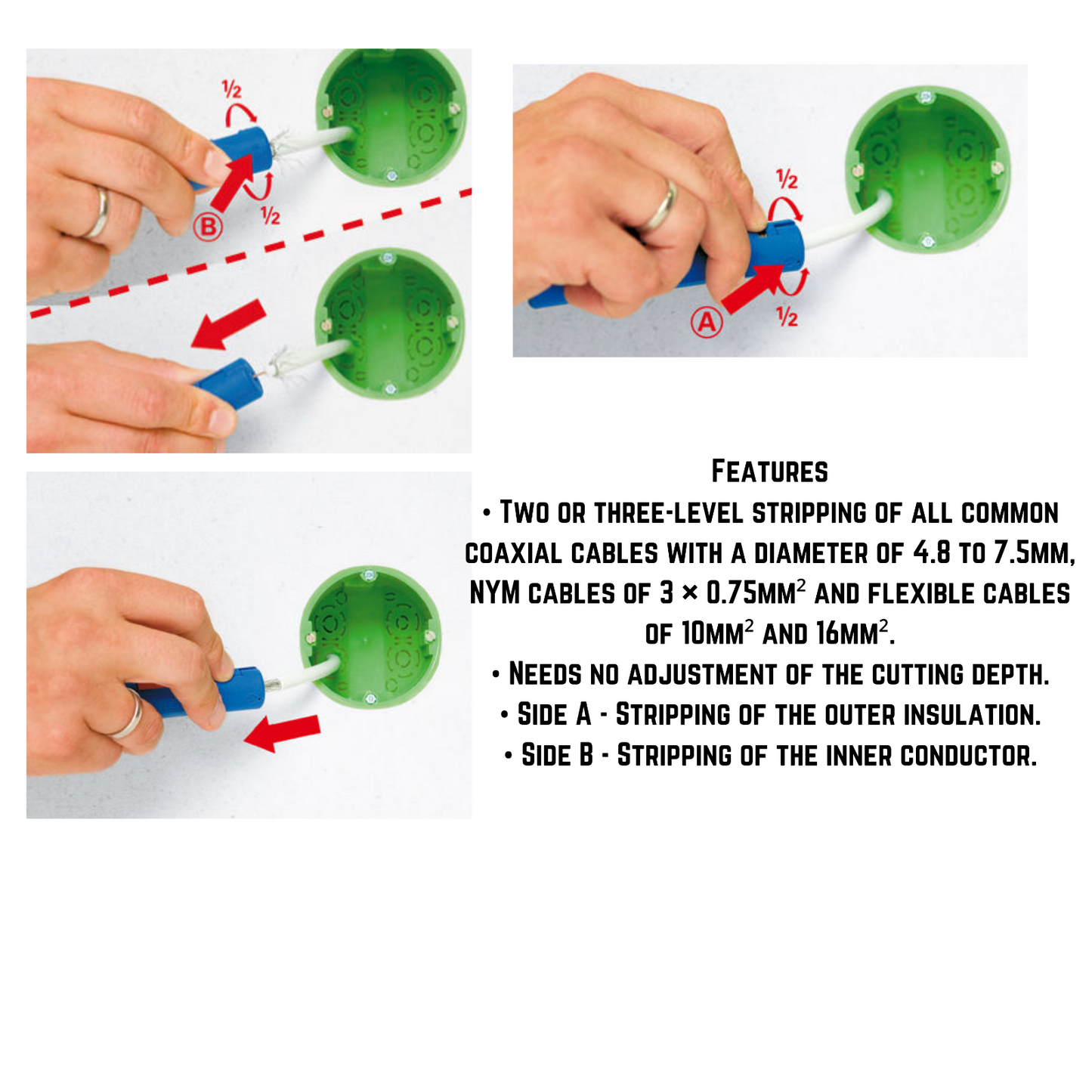 Coaxial Cable Stripper TV Satellite Aerial Coax wire stripper 4.8mm to 7.5mm