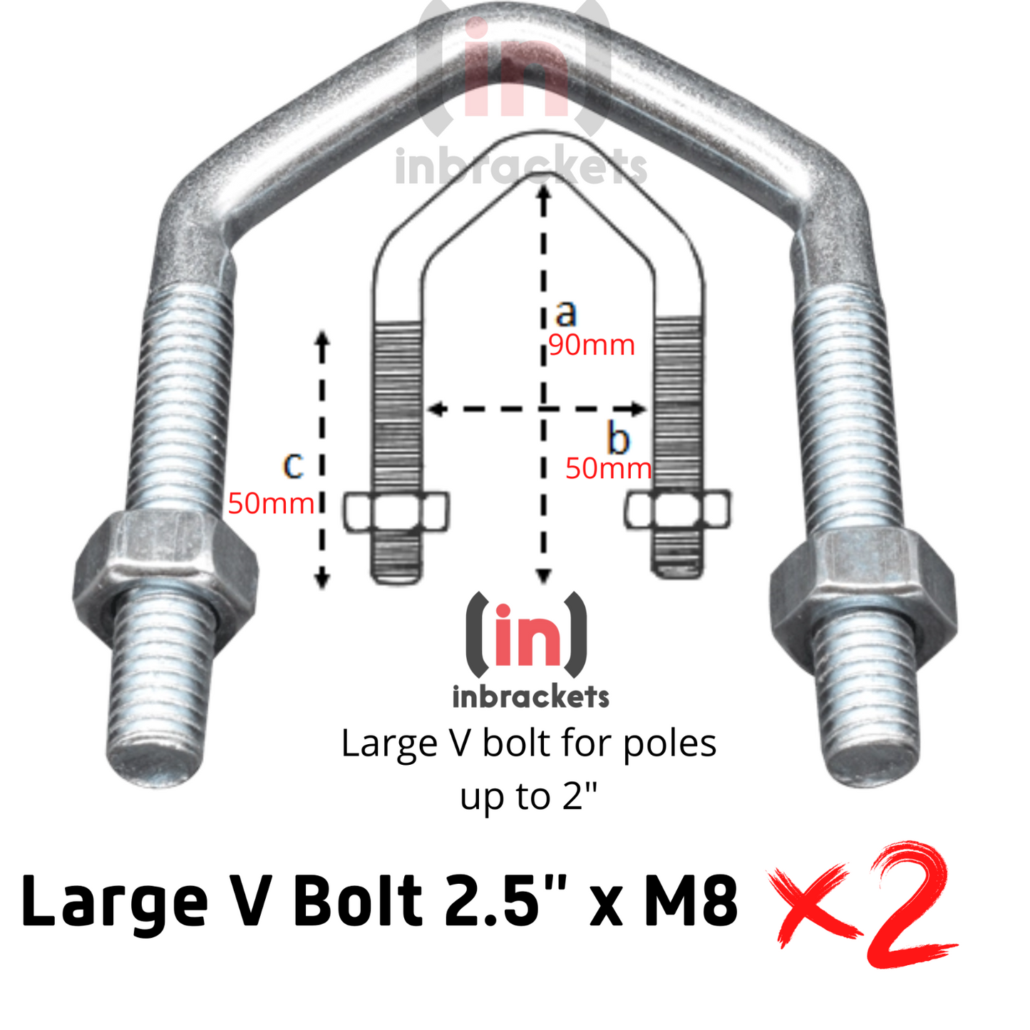 V Bolts M8 U Bolt for TV Aerial Satellite Dish DIY Mast bracket Caravan x 2