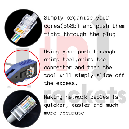 CAT 6 Pass Through EASY FIT Connectors Crimp End Push Through RJ45 Crimp plugs